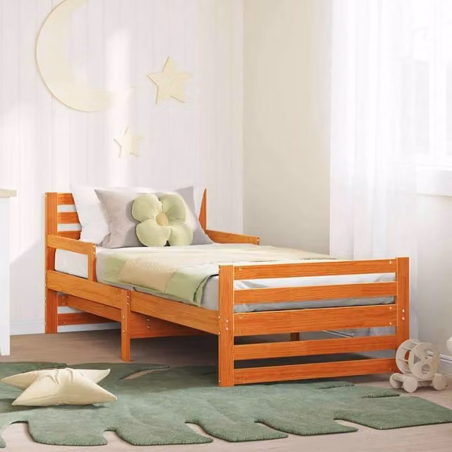 Berkfield Home Modern Pine Wood Bed Frame with Headboard in Wax Brown, W/D/H: 80 x 200 cm – 1