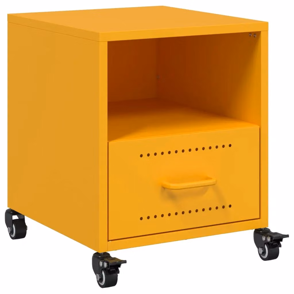 Berkfield Home Mustard Yellow Metal Bedside Cabinet W/D/H: 36 x 39 x 43.5 cm – 2