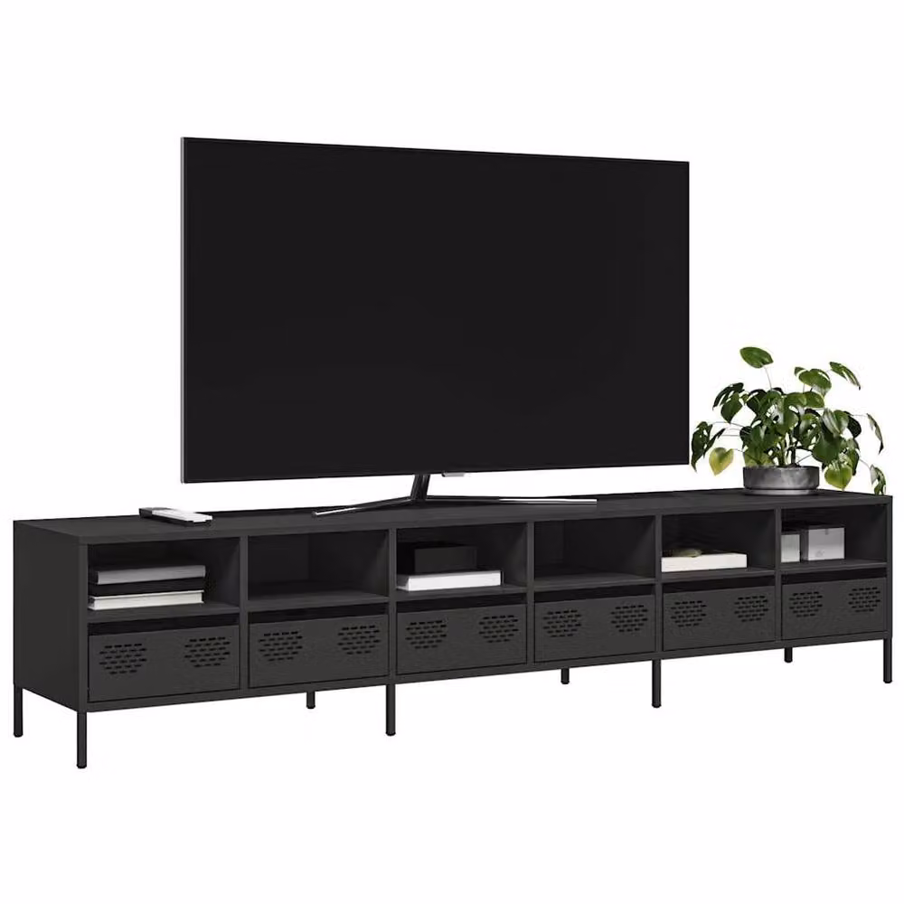 Berkfield Home Black Matt Industrial TV Cabinet in Cold-rolled Steel W: 202 cm, D: 39 cm, H: 43.5 cm – 2