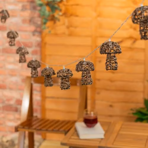 ValueLights Mushroom Rattan Battery Operated Outdoor Garden String Lights in Brown with Warm White LED – 2
