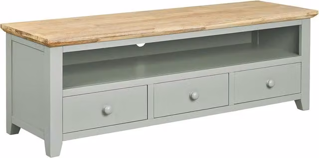 Statement Furniture Florence Large Acacia Wood TV Unit with Drawers in Matt Sage Green