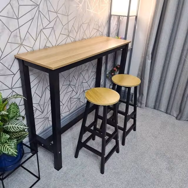 EONLION Industrial Breakfast Bar Table and Stools Set in Brown – 1