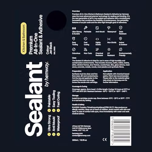Hemway Hybrid Polymer Sealant and Adhesive in Black for Kitchen and Bathroom, 300 ml – 7