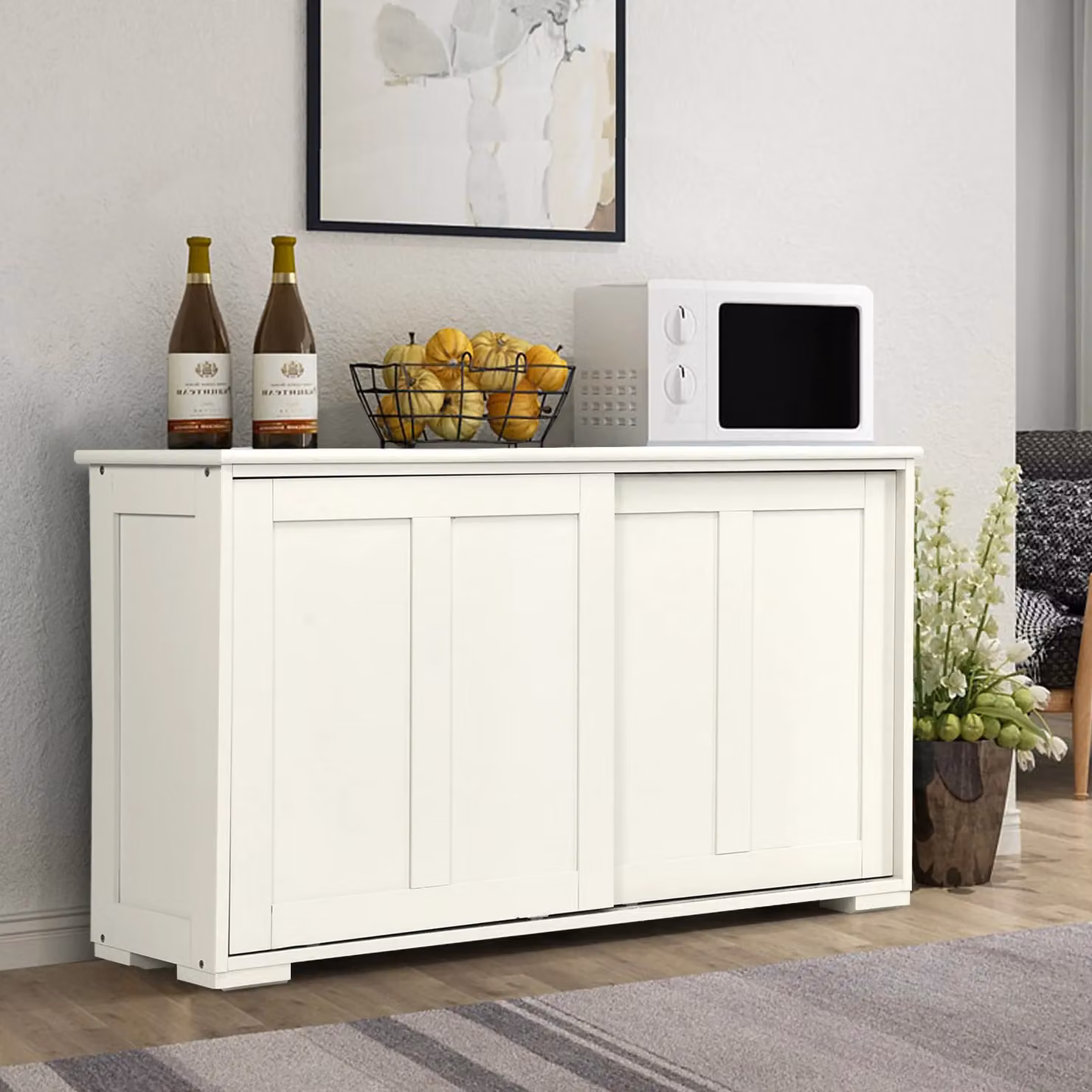 Costway Modern Freestanding Kitchen Storage Cabinet with Sliding Doors in White – 2