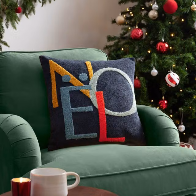 Make it a Home Noel Tufted Multicolour Square Cushion with Feather and Polyester Filling