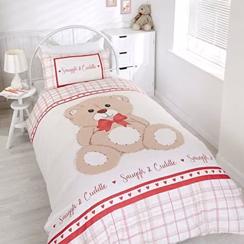 Rapport Home Red Polycotton Teddy Bear Duvet Cover and Pillowcase Set
