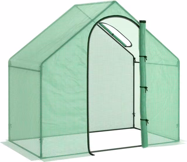 Outsunny Walk In Greenhouse Garden Grow House with Roll Up Door and Window, Green, W/D/H: 180 x 100 x 168 cm – 1