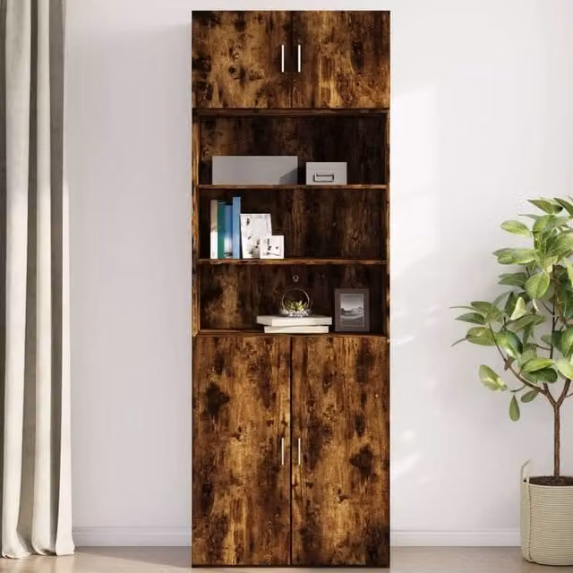 Berkfield Home Wall Mounted Smoked Oak Cabinet in Brown, W/D/H: 80 x 42.5 x 40 cm
