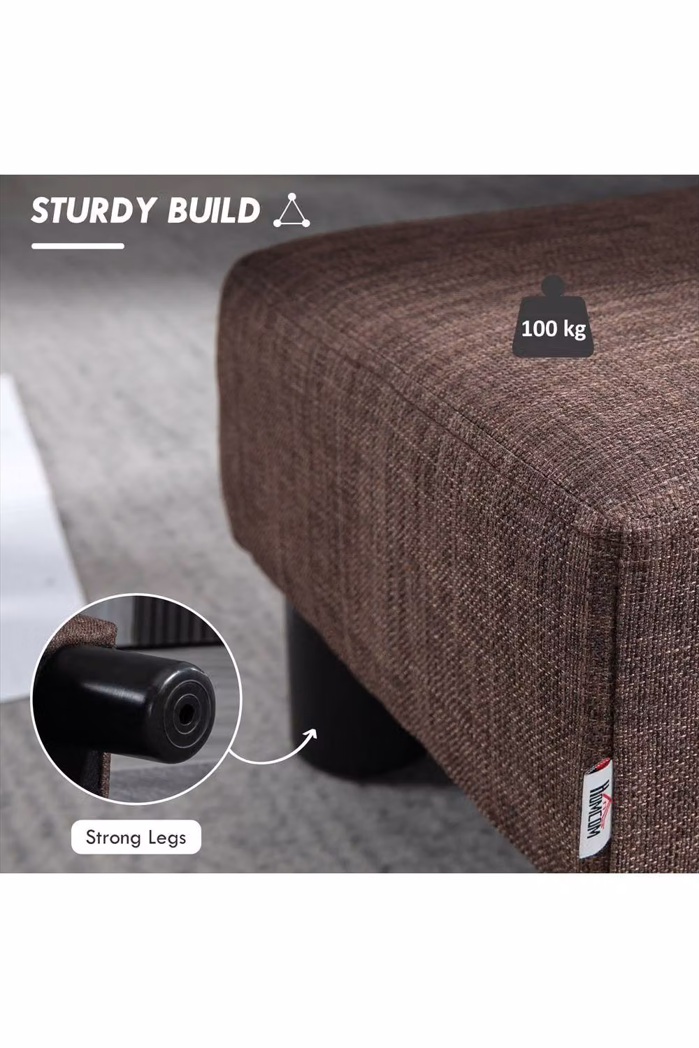ERGOVEXA Brown Linen Fabric Cube Footstool Ottoman with 4 Plastic Legs, W/D/H: 40 x 30 x 24 cm – 3