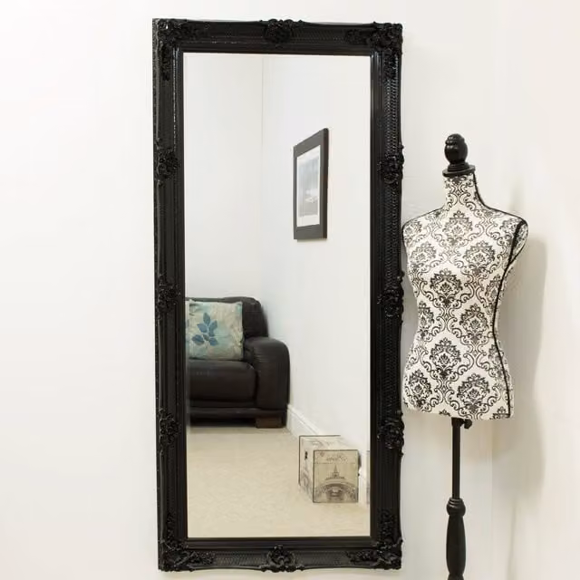Abbey Leaner Rectangular Wall Mirror with Black Bevelled Glass by MirrorOutlet, H 148 cm x W 61 cm