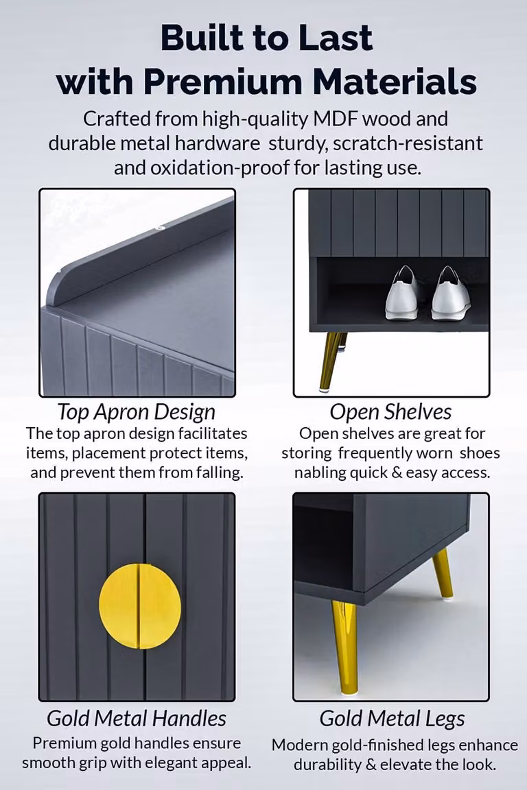 Hygrad Built to Survive Shoe Cabinet Hallway Storage Organiser in Grey, W/D/H: 120 x 35 x 100 cm