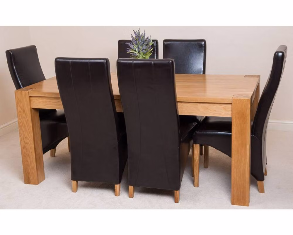 Thats Furniture Kuba Oak Dining Table and 6 Lola Brown Leather Chairs Set, W: 180 cm, D: 90 cm – 5