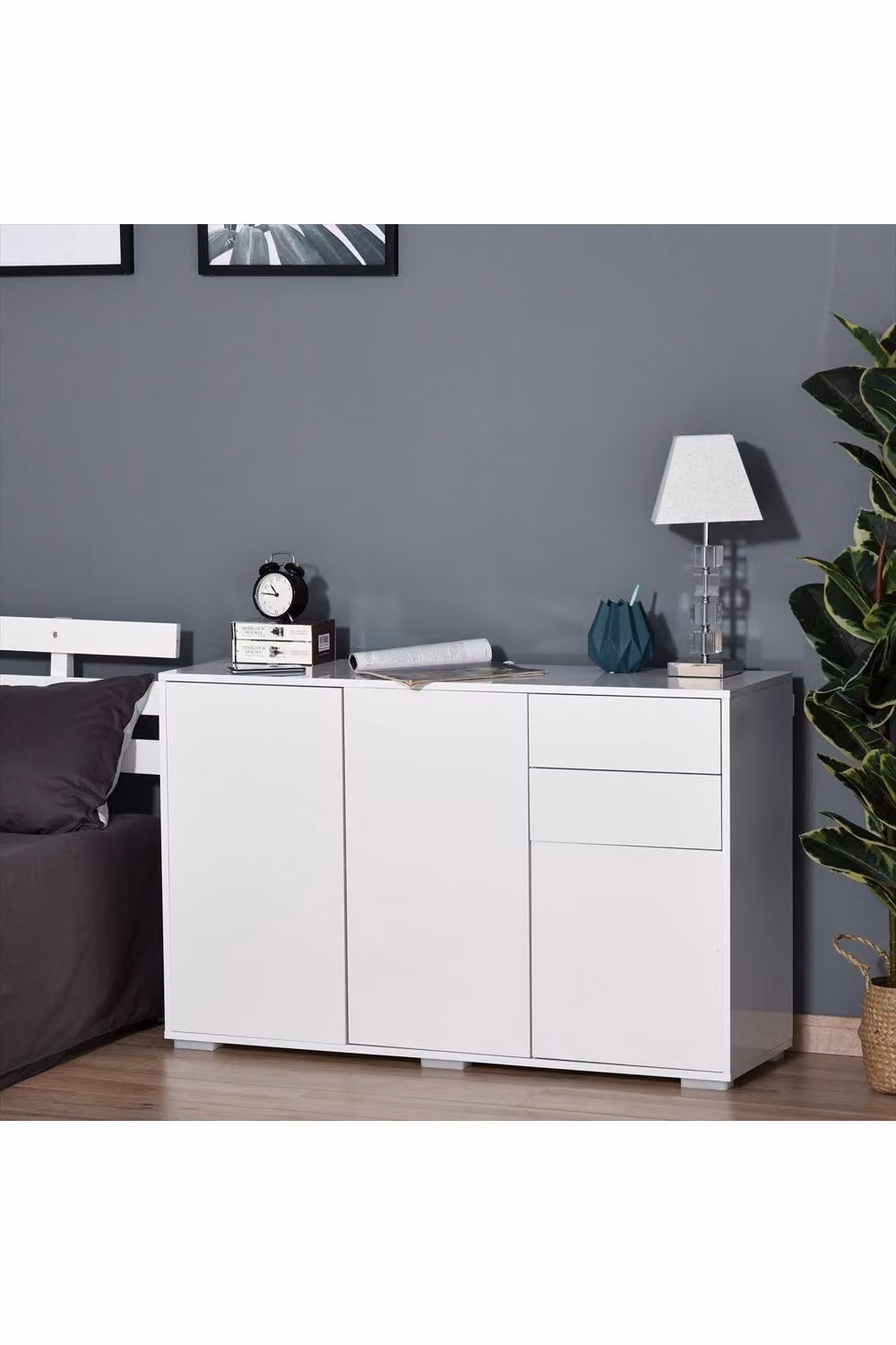 ERGOVEXA High Gloss White Wall Mounted Side Cabinet with 2 Drawers and Push-Open Design, W: 36.0 cm, D: 2.0 cm, H: 74.0 cm – 2