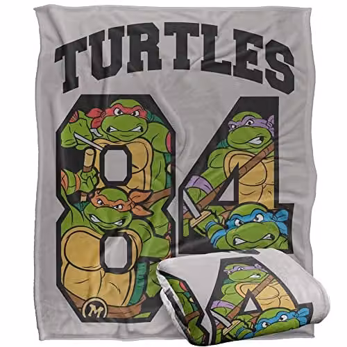 LOGOVISION Teenage Mutant Ninja Turtles TMNT 84 Retro Silky Touch Super Soft Fleece Throw Blanket, White, W/D/H: 152 x 127 cm – 1