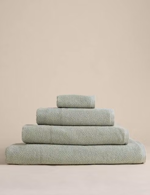 M&S Pure Cotton Rice Weave Bath Towel in Green