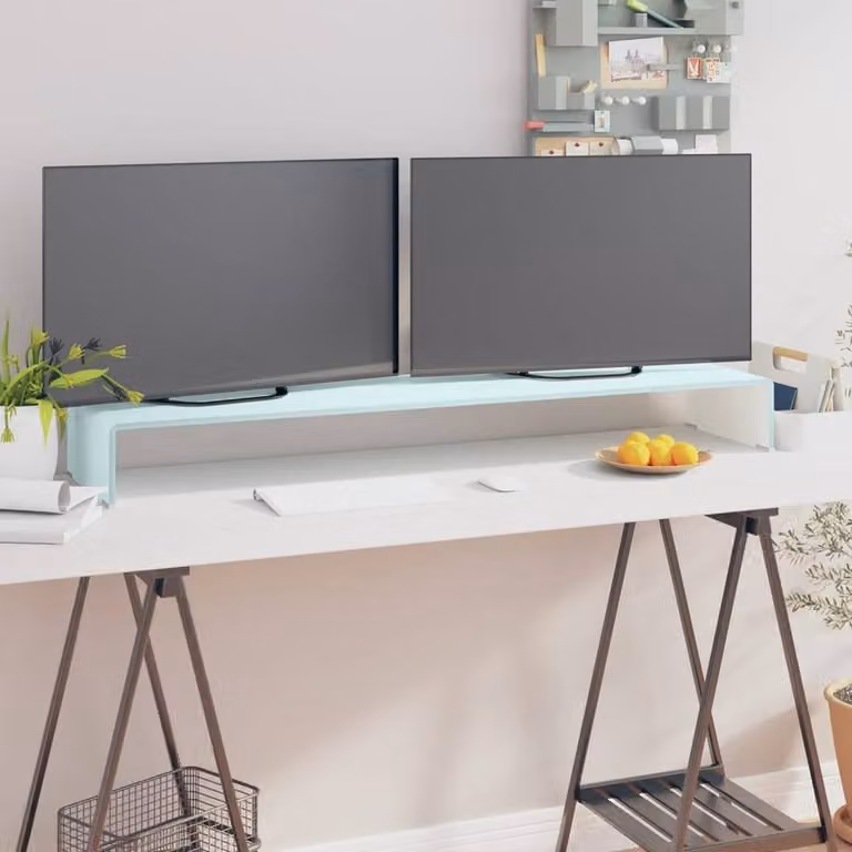 Berkfield Home Glass TV Stand and Monitor Riser in Aqua Green, W/D/H: 120 x 30 x 13 cm