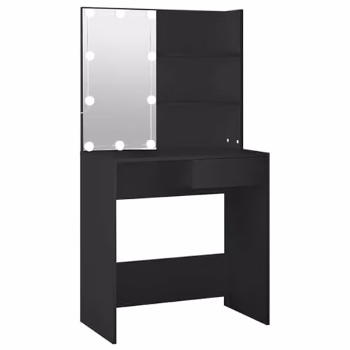 vidaXL Modern Dressing Table with Hollywood LED in Black, W/D/H: 74.5 x 40 x 141 cm