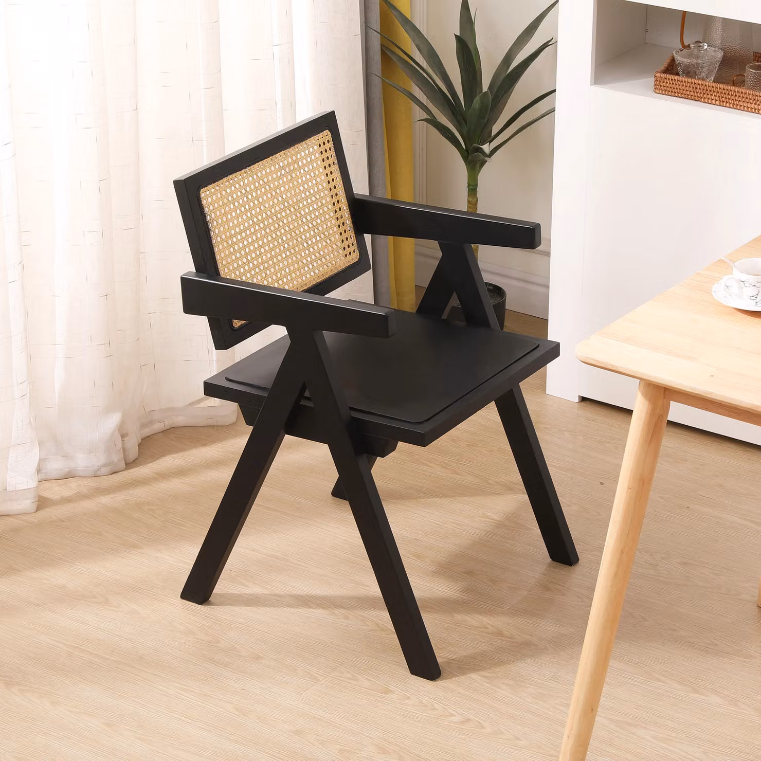 Nordlys Scandinavian Solid Ash Dining Room Chair in Black with Armrests – 2