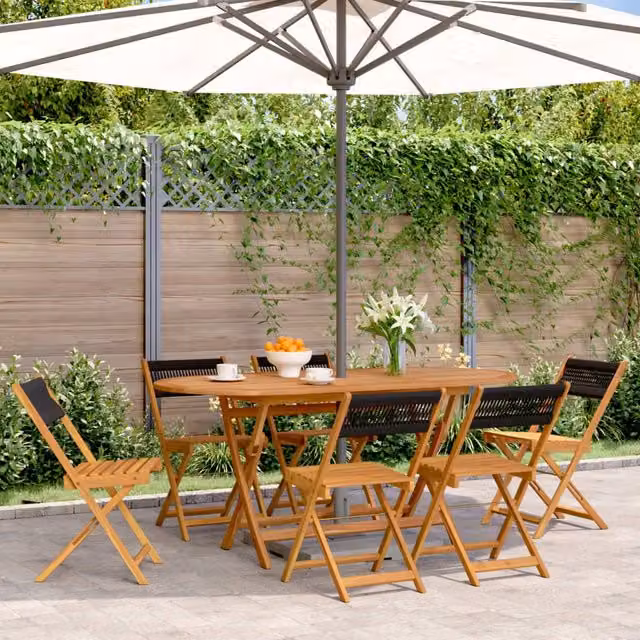 Berkfield Home Set of 6 Folding Garden Chairs in Black Acacia Wood