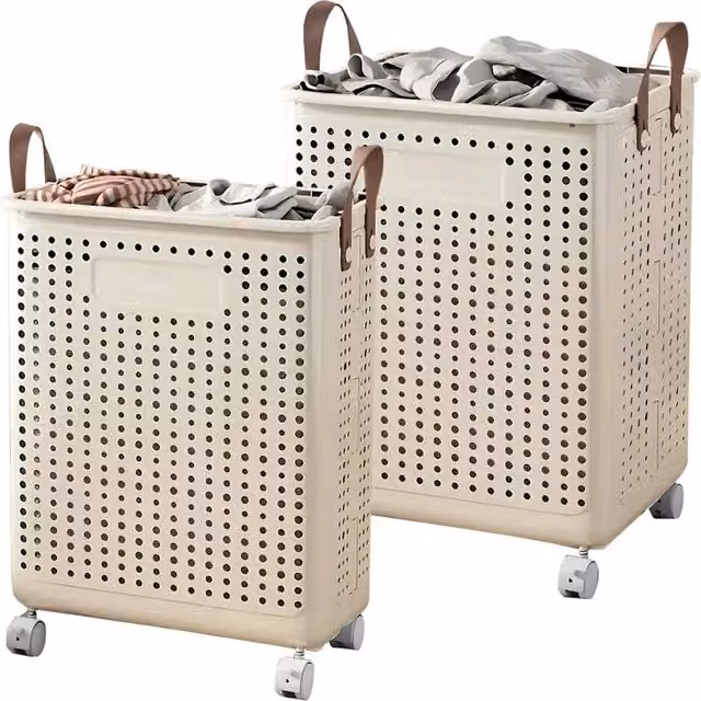 KORVIXA Large Capacity Foldable Laundry Basket with Handles, White, W: 37.5 cm, D: 30.5 cm, H: 55 cm