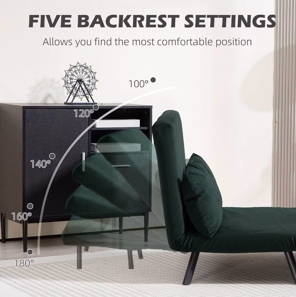 STILVORA Green Velvet Click Clack Sofa Bed with Sleeping Function and Scatter Cushions – 6