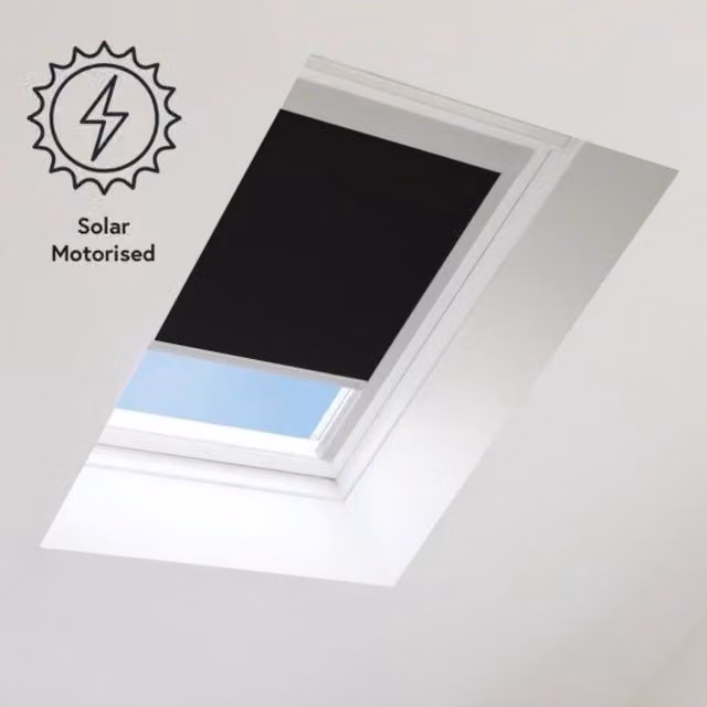 Bloc Blinds Solar Powered Blackout Blind for Velux Roof Windows, Black in Silver