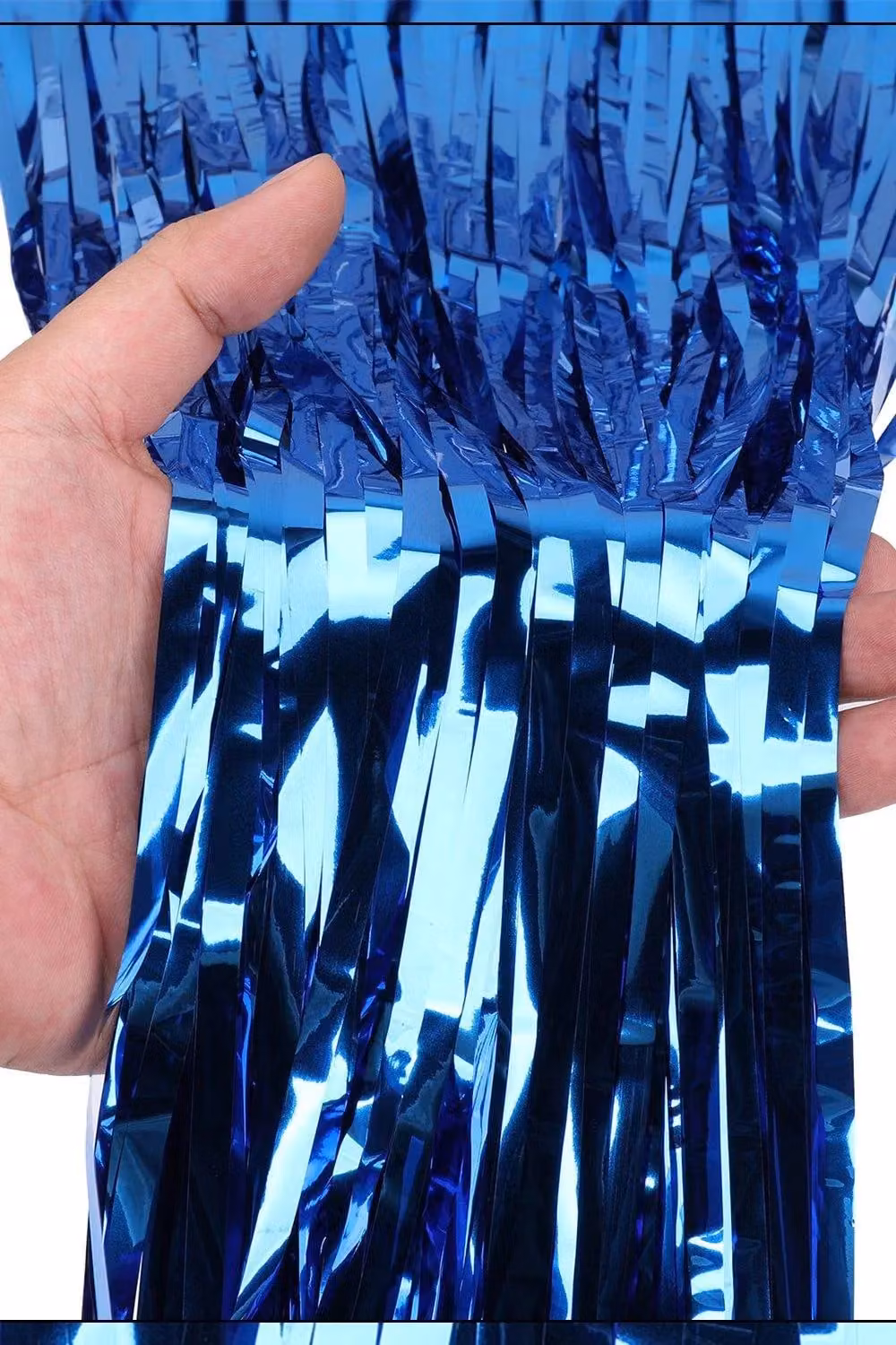 Neel Blue Metallic Tinsel Foil Fringe Curtain Backdrop for Parties and Weddings, W: 1 m, H: 2.5 m – 3