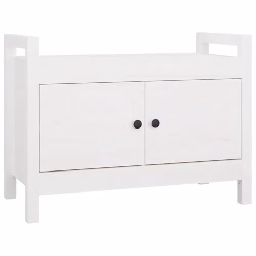 vidaXL Modern White Lacquered Pine Hall Bench and Shoe Rack, W/D/H: 80 x 40 x 60 cm – 1