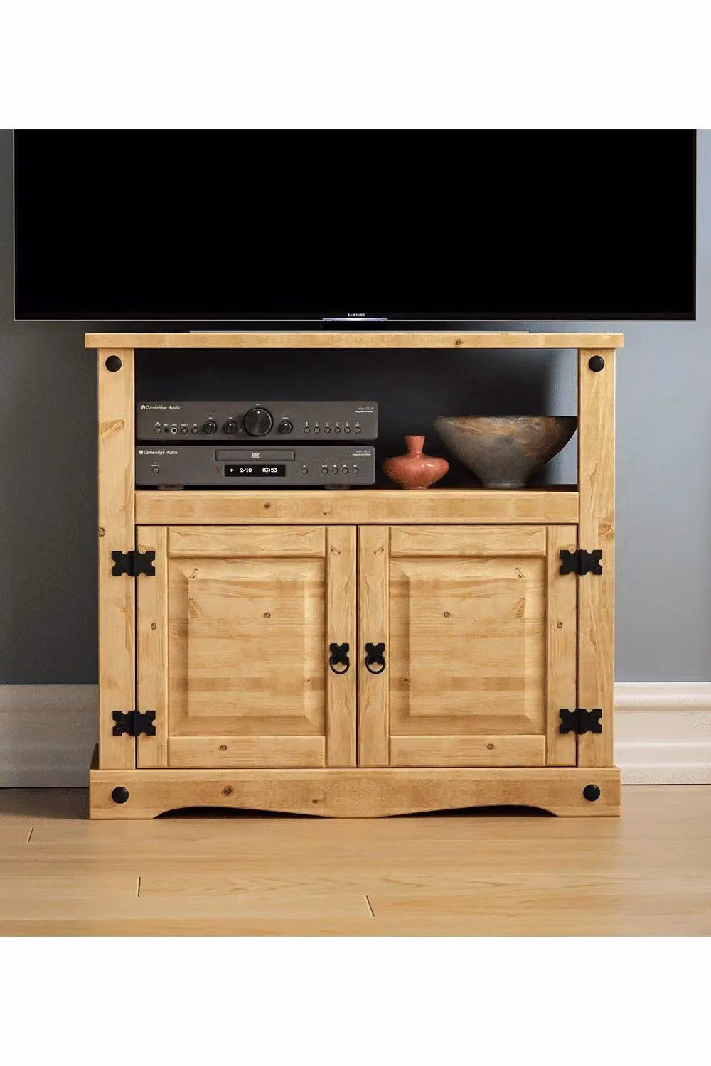 Vida Designs Corona Straight TV Unit in Brown and Black with Wood and Metal Finish – 3