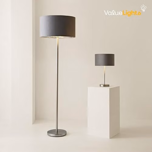 ValueLights Charlie Modern Black Stem Floor Lamp with Black Velvet and Gold Shade and Warm White Bulb – 3
