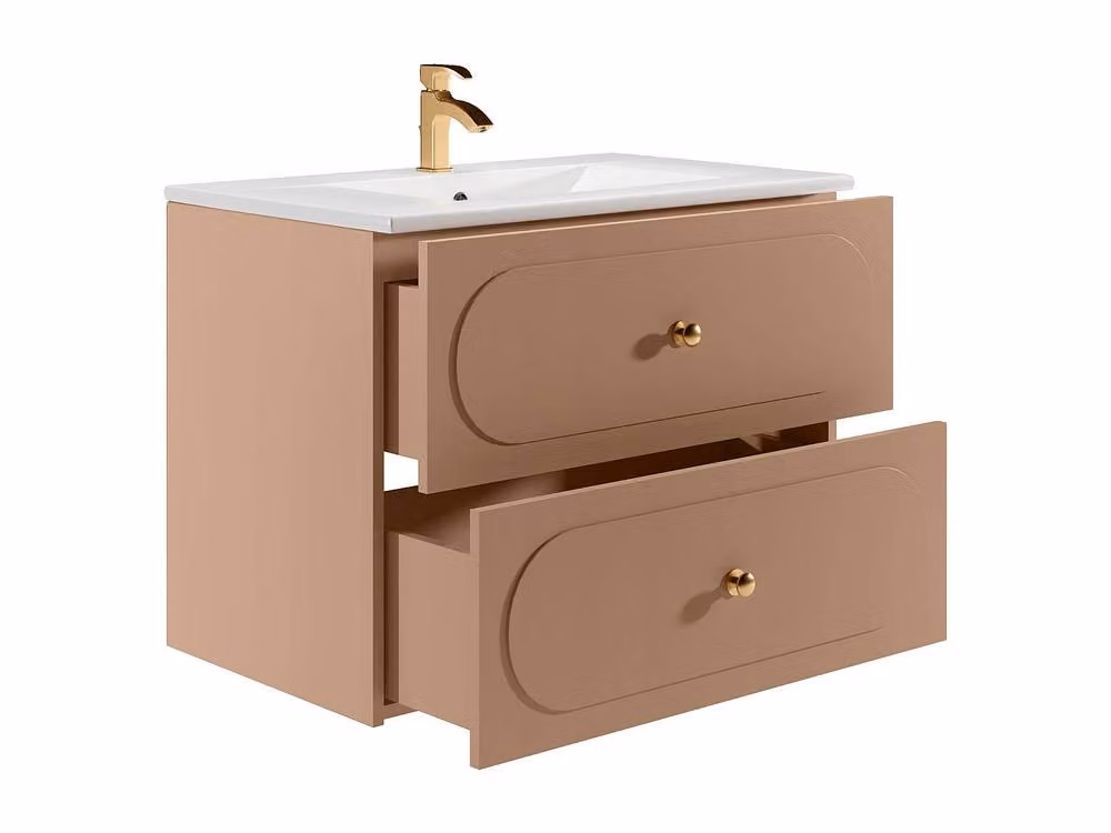 Vente-unique Suspended Bathroom Vanity Unit with Inset Basin, Dusty Pink, W: 80 cm, D: 60 cm, H: 46 cm – 2