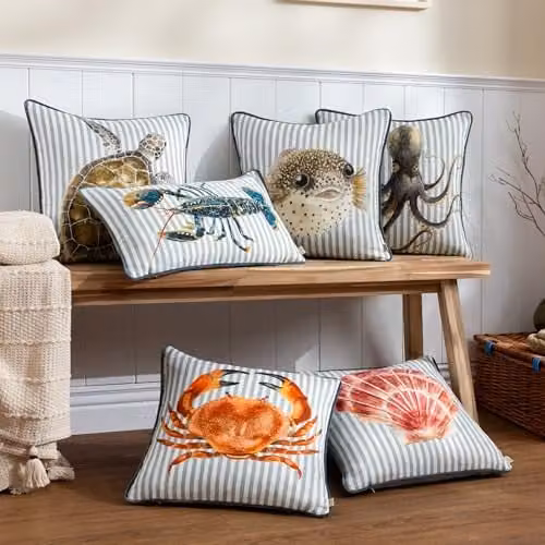 Rivahome Striped Animal Velvet Cushion in Blue, Grey and Multicolour, W/D/H: 43 x 43 x 43 cm – 4