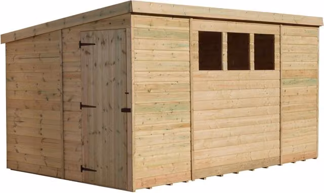 Empire Sheds Empire 2500 Pent Garden Shed in Green with Single Door and 3 Windows
