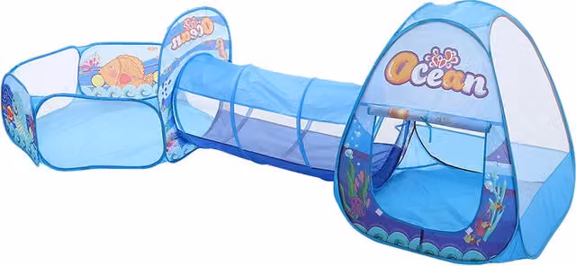 Kidkid 3-in-1 Kids Pop-Up Play Tent with Tunnel and Ball Pit in Blue