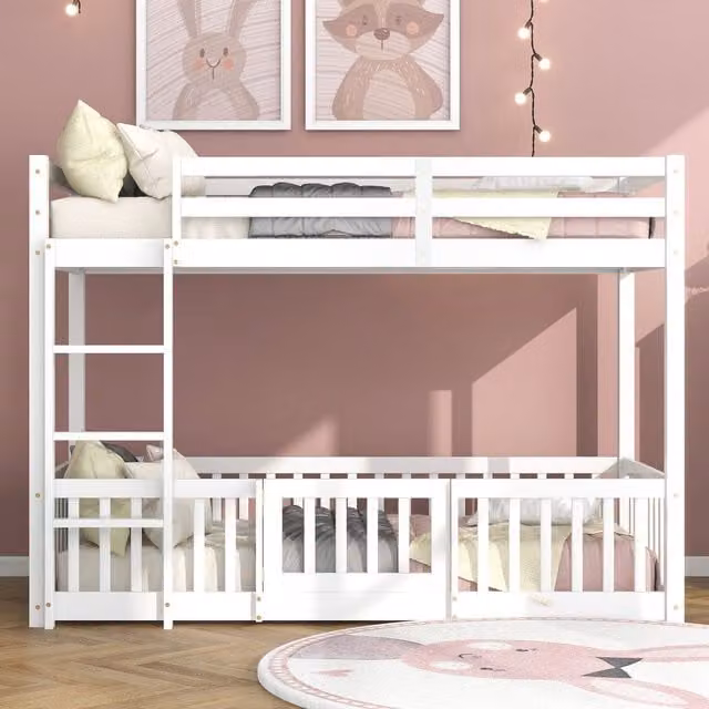 Matteo Solid Wood Childrens Bunk Bed in White, W/D/H: 140 x 200 cm