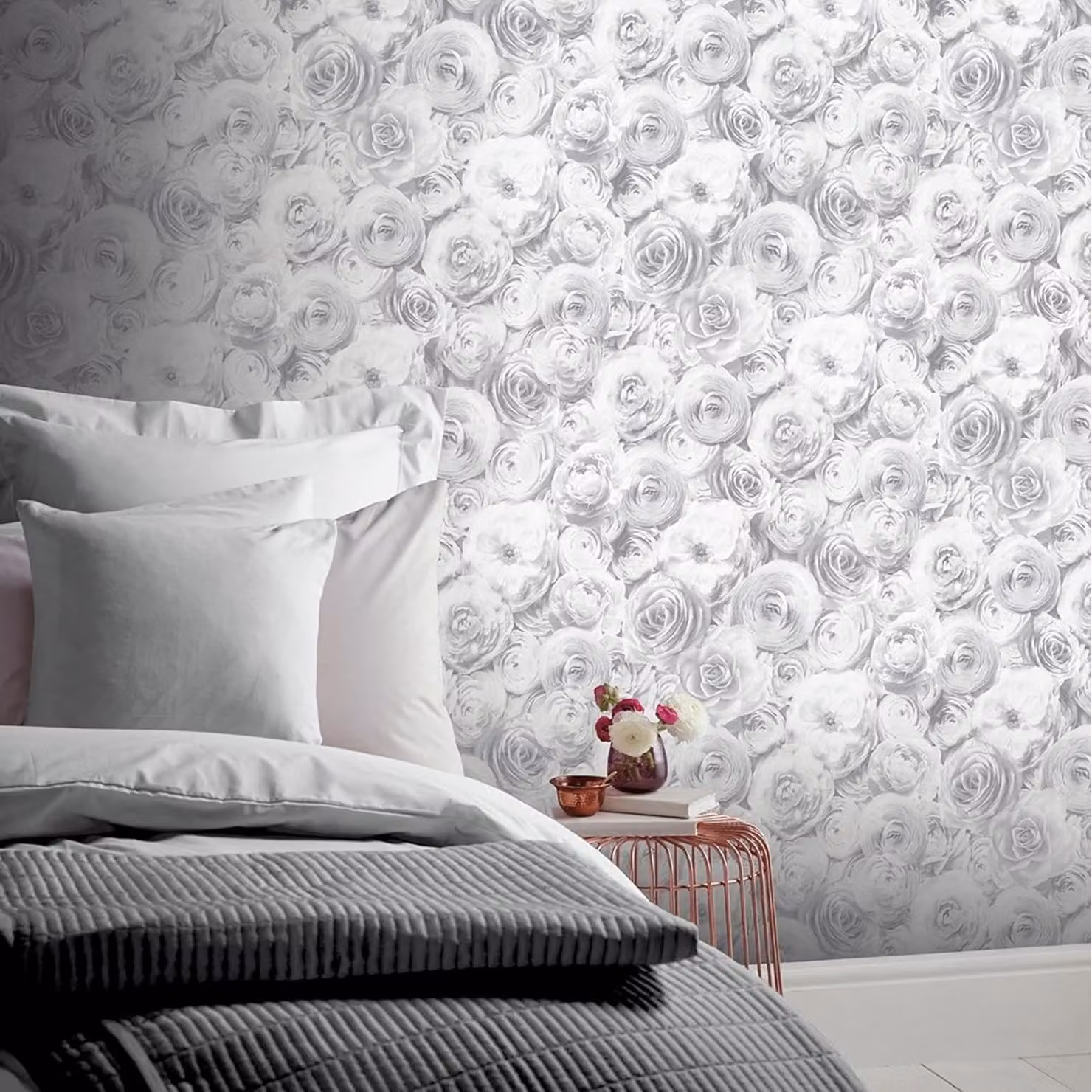 Arthouse Silver Wild Rose Floral Botanical Wallpaper – 2