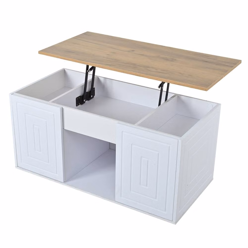 ModernLuxe Height Adjustable Rectangular Coffee Table with Storage and 2 Cabinet Doors in White – 2