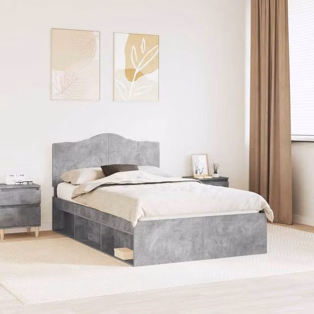 Berkfield Home Modern Bed Frame in Grey Solid Pine Wood and MDF, W: 135 cm, L: 190 cm