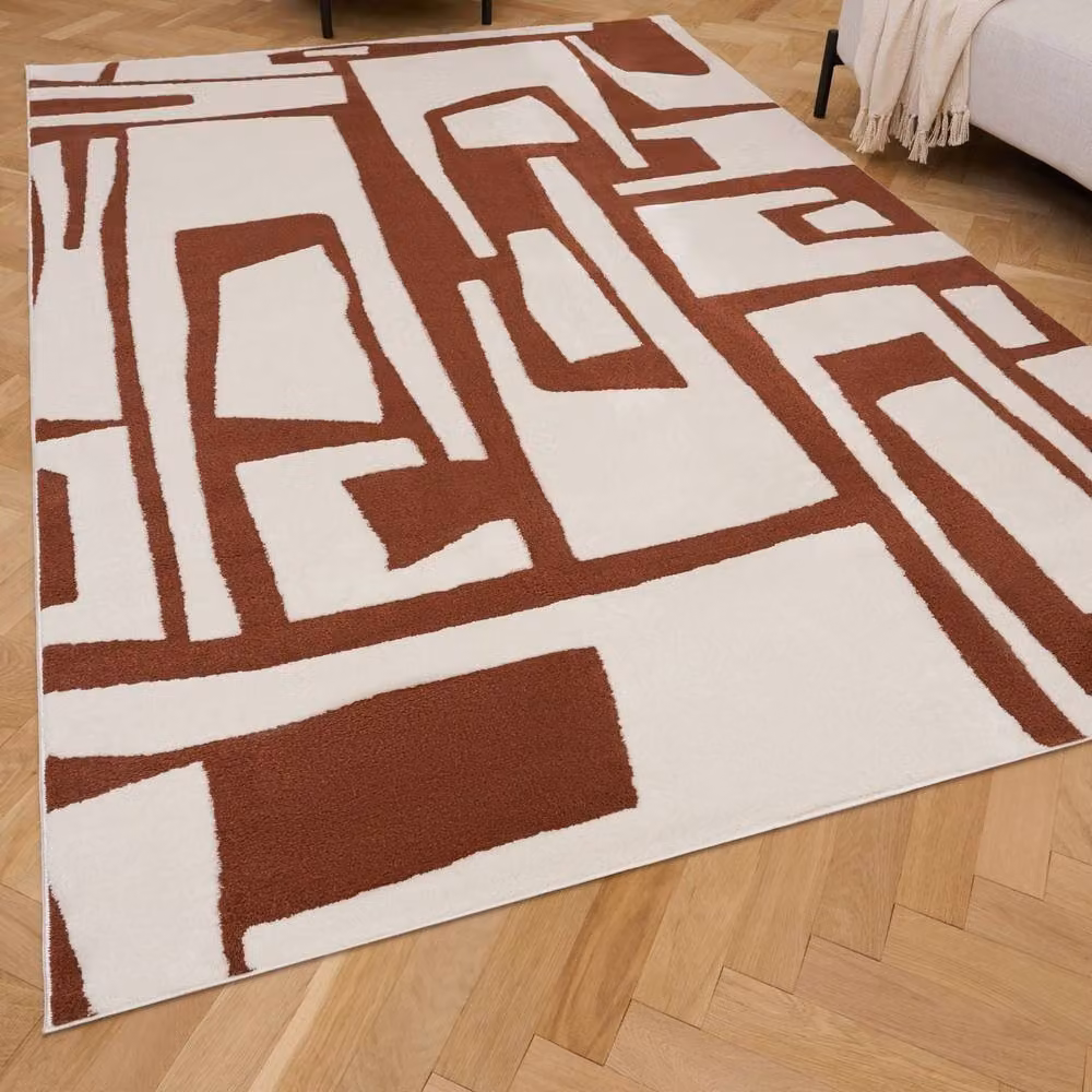 THE RUGS Loft Abstract Soft Pile Area Rug in Terracotta, W: 200 cm, D: 290 cm – 2