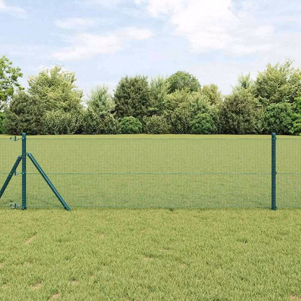 Berkfield Home Green Steel Welded Wire Fence with 13 Posts, 0.5 x 100 m – 1