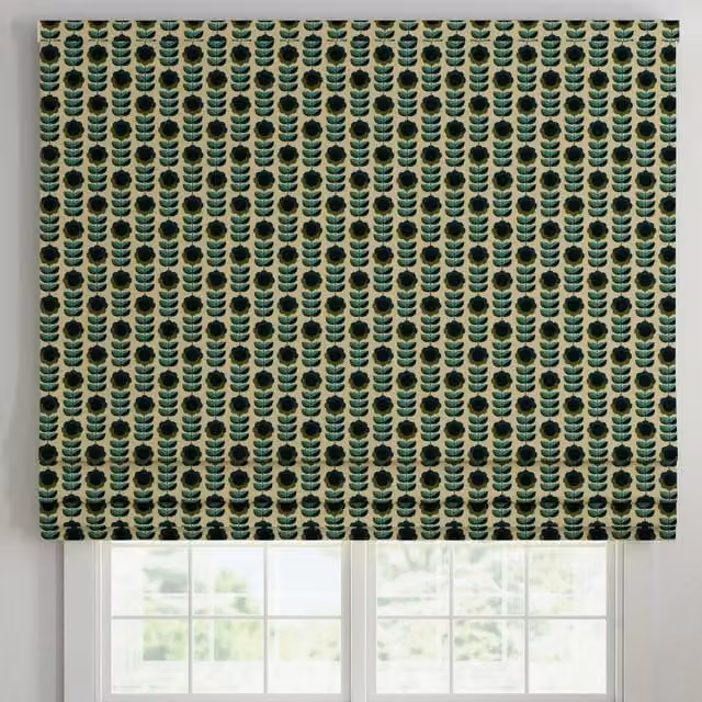 ANTE DECOR Palma Printed Cotton Made To Measure Roman Blind in Lapis Blue and Green Floral Design