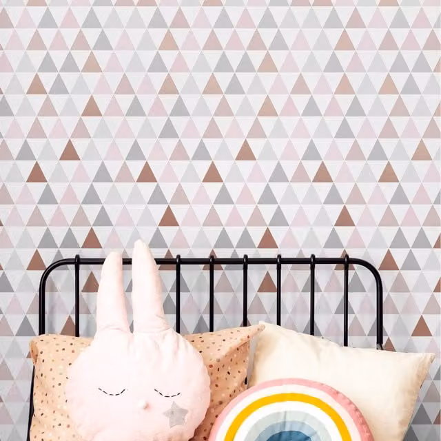 Superfresco Easy Tarek Geometric Abstract Wallpaper in Rose Gold and Pink