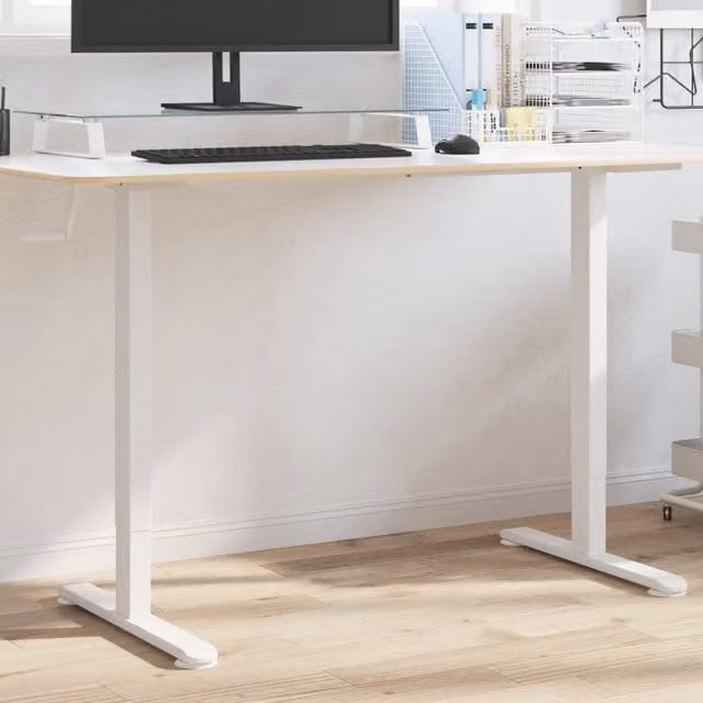 Berkfield Home Standing Desk Frame in White Steel, W: 94-135 cm, D: 60 cm, H: 70-114 cm – 1