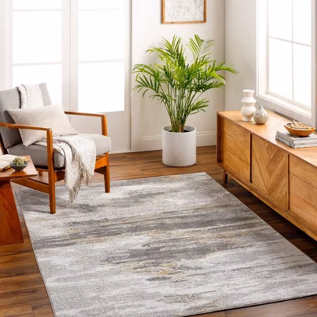 Livabliss San Francisco Abstract Modern Marble Rug in Grey and Yellow, W: 160 cm, D: 215 cm – 1