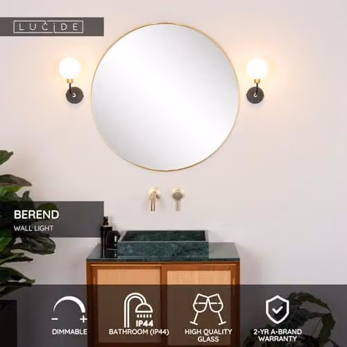Lucide Berend Black Modern Wall Light for Bathrooms, IP44, G9 – 2