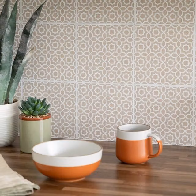 D-C-Fix Lina Beige Self-Adhesive Plain Wall Tiles for Kitchen and Bathroom (6 Tiles)