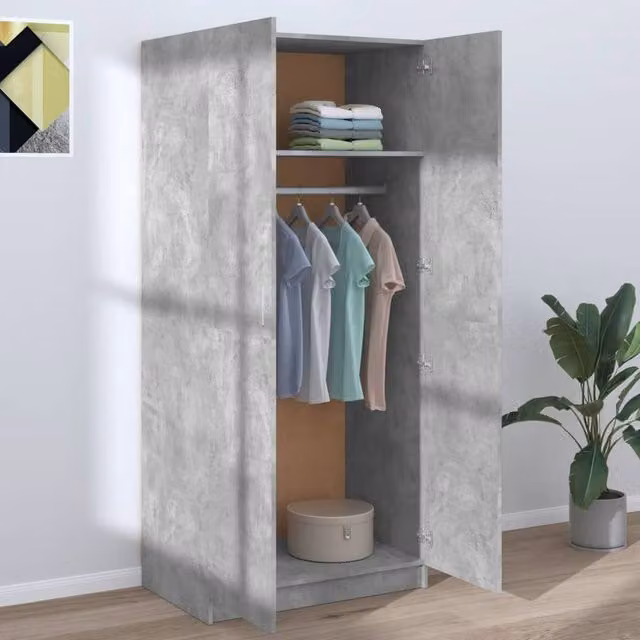 Berkfield Home Concrete Grey Wardrobe with Hinged Doors, W/D/H: 80 x 52 x 180 cm – 1