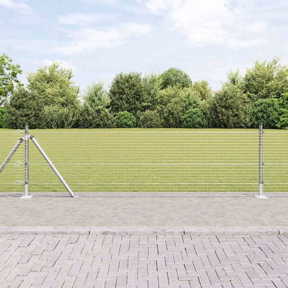 Berkfield Home Silver Galvanised Steel Welded Wire Fence with 13 Flanged Posts – 1