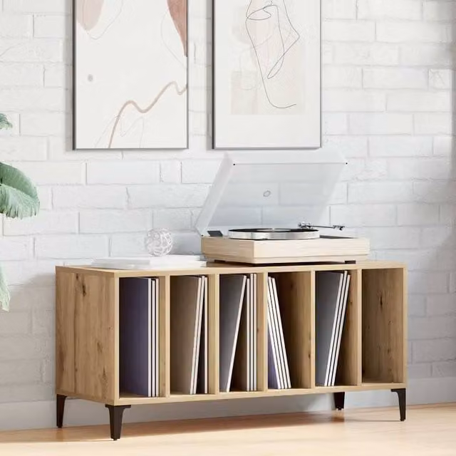 Berkfield Home Artisan Oak Record Cabinet in Brown, W/D/H: 100 x 38 x 48 cm – 1