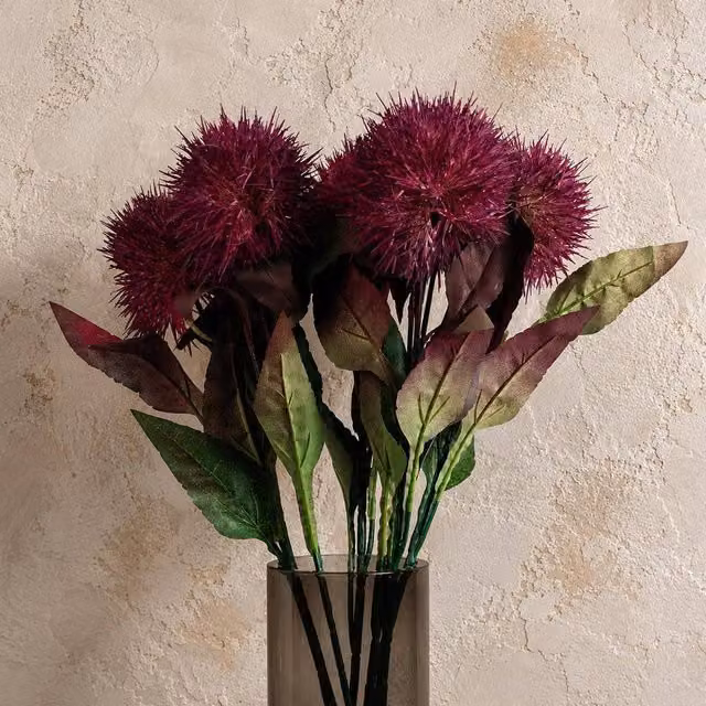 Leaf Botanik Purple Globe Thistle Artificial Flower Stems, Pack of 6, Height: 70 cm